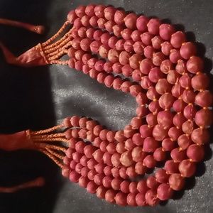 Mi Tesoro Boho silk wrapped beaded & layered necklace with tie back.